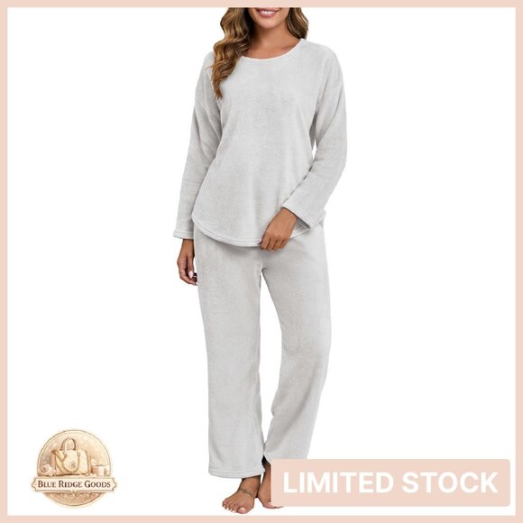 Fluffy Fleece Pajama Set Cozy Winter Lounge Wear Relaxed Fit Pockets